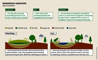 A number of European peatlands are nature  reserves. Since many peatland areas  have been destroyed, their number is small. Source: Mooratlas Böll/BUND/Succow-Stiftung