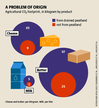 CO₂ price: arable land and grassland on drained peatlands can hardly be profitable. But carbon costs are currently externalized. Source: Peatland atlas Böll/BUND/Succow-Stiftung