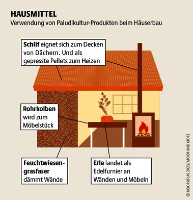 Bislang wurden Produkte aus Paludikultur vor allem in Tiny Houses verbaut. Doch auch bei normalen Häusern sind sie nützlich. Quelle: Mooratlas Böll/BUND/Succow-Stiftung