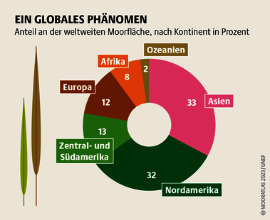 In 90 Prozent aller Staaten finden sich Moore. Viele von ihnen liegen in den dünn besiedelten Weiten Kanadas, Alaskas und Sibiriens. Quelle: Mooratlas Böll/BUND/Succow-Stiftung