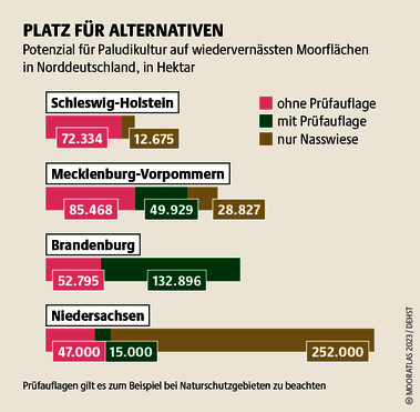 Wiedervernässte Moore eignen sich nicht mehr für intensive Landwirtschaft. Doch es gibt geeignete Konzepte und Flächen für nachhaltige Bewirtschaftung